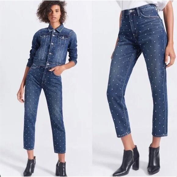Current/Elliott The Vintage Cropped Slim Studded Jeans 27 - Picture 1 of 10